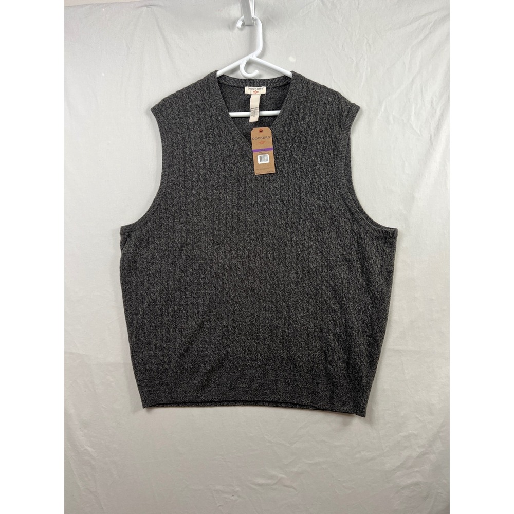 Dockers Sweater Vest Mens XXL Asphalt Gray V-Neck Cable Knit Classic New